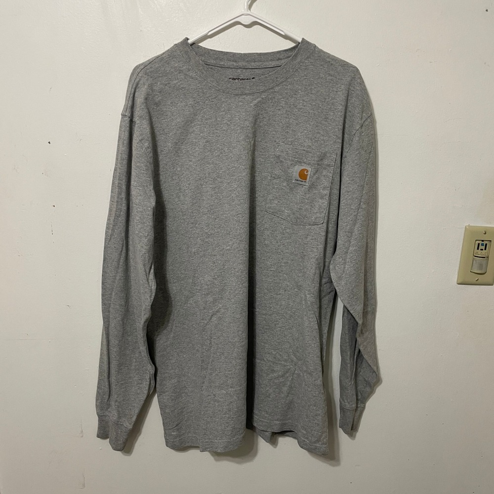 Carhartt Mens Loose Fit Long Sleeve Pocket T-Shirt Heather Gray K126 Medium READ
